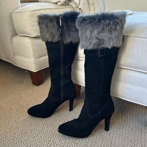 Carissa suede and rabbit fur platformm heeled boots size 7.5 madee in Italy